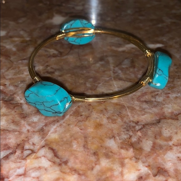 Handmade gold wire turquoise wrapbracelet - Picture 8 of 8